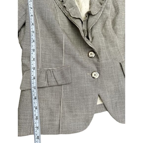 WHBM ruffled blazer jacket metallic buttons 3/4 sleeve Size 10 - Picture 6 of 9